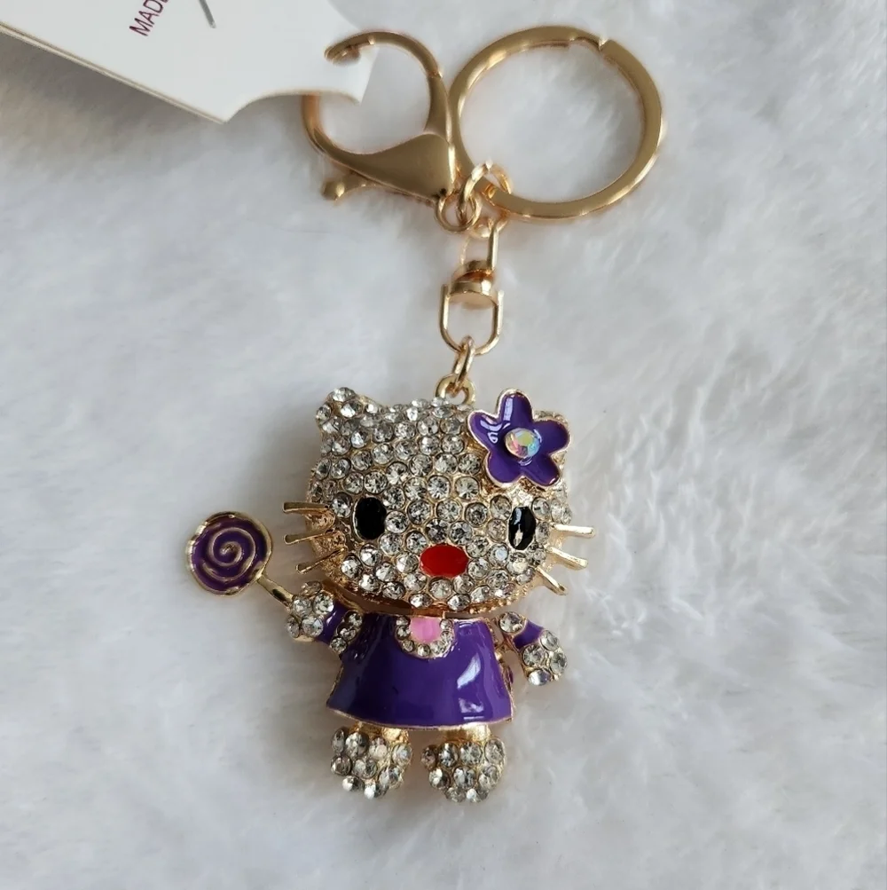 Hello Kitty Purple Movable Rhinestone Keychain Bag Charm